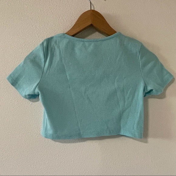 SHEIN Light Blue Ribbed Crop Top Button Front-12 - Picture 2 of 9